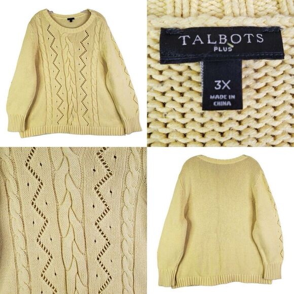 Talbots Sweater Women's Plus Size 2x Pullover Knit Yellow Pointelle Knit - Picture 1 of 10